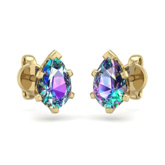 1 Carat Pear Shape Mystic Topaz Stud Earrings In 14K Yellow Gold Over Sterling Silver