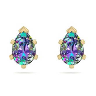 1 Carat Pear Shape Mystic Topaz Stud Earrings In 14K Yellow Gold Over Sterling Silver