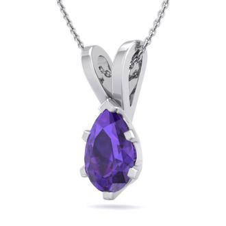 3/4 Carat Pear Shape Amethyst Necklace In Sterling Silver, 18 Inches