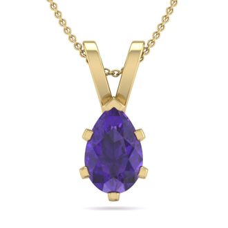 3/4 Carat Pear Shape Amethyst Necklace In 14K Yellow Gold Over Sterling Silver, 18 Inches
