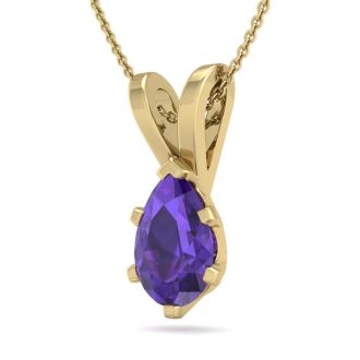 3/4 Carat Pear Shape Amethyst Necklace In 14K Yellow Gold Over Sterling Silver, 18 Inches