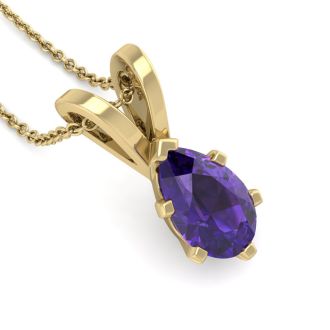 3/4 Carat Pear Shape Amethyst Necklace In 14K Yellow Gold Over Sterling Silver, 18 Inches