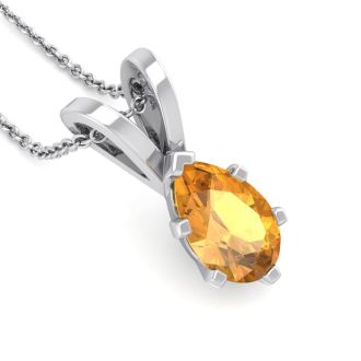 3/4 Carat Pear Shape Citrine Necklace In Sterling Silver, 18 Inches