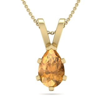 3/4 Carat Pear Shape Citrine Necklace In 14K Yellow Gold Over Sterling Silver, 18 Inches