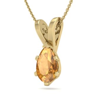 3/4 Carat Pear Shape Citrine Necklace In 14K Yellow Gold Over Sterling Silver, 18 Inches