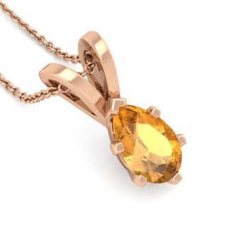 3/4 Carat Pear Shape Citrine Necklace In 14K Rose Gold Over Sterling Silver, 18 Inches