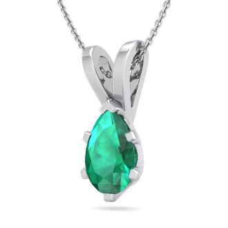 3/4 Carat Pear Shape Emerald Necklaces In Sterling Silver, 18 Inch Chain