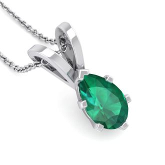 3/4 Carat Pear Shape Emerald Necklaces In Sterling Silver, 18 Inch Chain
