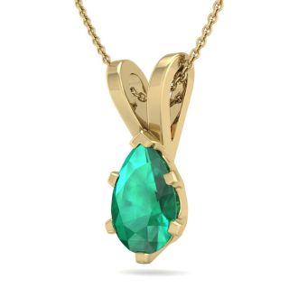 3/4 Carat Pear Shape Emerald Necklaces In 14 Karat Yellow Gold Over Sterling Silver, 18 Inch Chain
