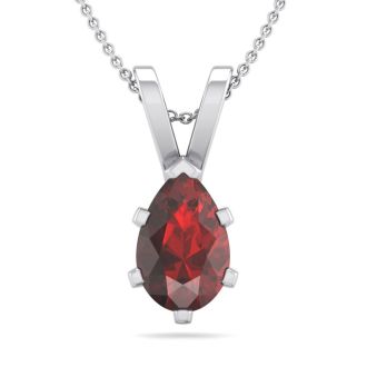 Garnet Necklace: Garnet Jewelry: 1 Carat Pear Shape Garnet Necklace In Sterling Silver, 18 Inches