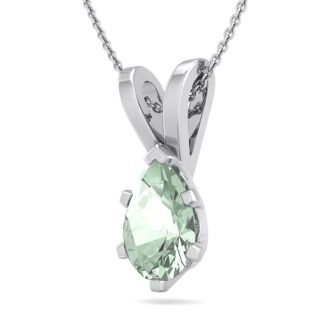 3/4 Carat Pear Shape Green Amethyst Necklace In Sterling Silver, 18 Inches