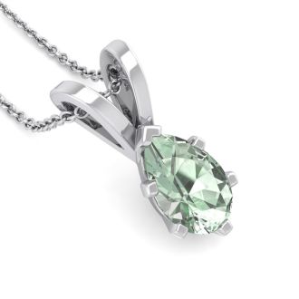 3/4 Carat Pear Shape Green Amethyst Necklace In Sterling Silver, 18 Inches