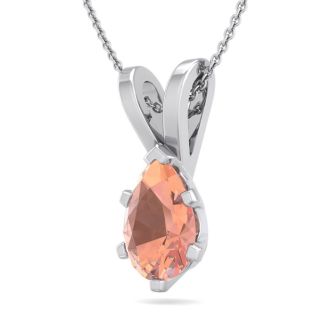3/4 Carat Pear Shape Morganite Necklace In Sterling Silver With 18 Inch Chain