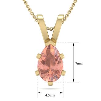 3/4 Carat Pear Shape Morganite Necklace In 14K Yellow Gold Over Sterling Silver With 18 Inch Chain