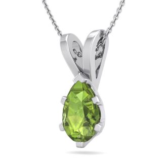1 Carat Pear Shape Peridot Necklace In Sterling Silver, 18 Inches
