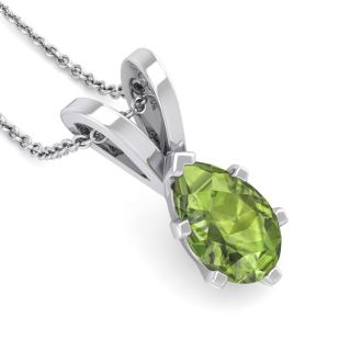 1 Carat Pear Shape Peridot Necklace In Sterling Silver, 18 Inches