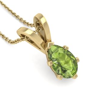 1 Carat Pear Shape Peridot Necklace In 14K Yellow Gold Over Sterling Silver, 18 Inches