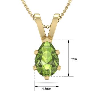 1 Carat Pear Shape Peridot Necklace In 14K Yellow Gold Over Sterling Silver, 18 Inches