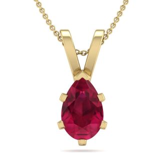 1 Carat Pear Shape Ruby Necklace In 14K Yellow Gold Over Sterling Silver, 18 Inches