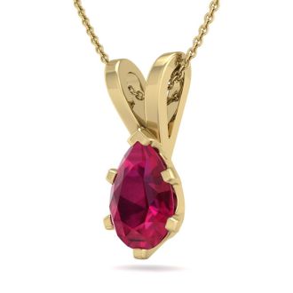 1 Carat Pear Shape Ruby Necklace In 14K Yellow Gold Over Sterling Silver, 18 Inches
