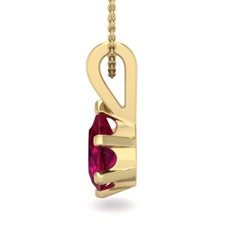 1 Carat Pear Shape Ruby Necklace In 14K Yellow Gold Over Sterling Silver, 18 Inches