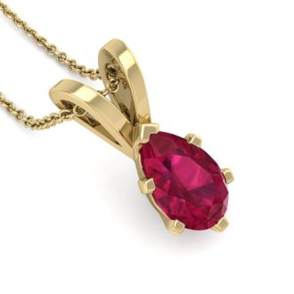 1 Carat Pear Shape Ruby Necklace In 14K Yellow Gold Over Sterling Silver, 18 Inches