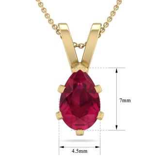 1 Carat Pear Shape Ruby Necklace In 14K Yellow Gold Over Sterling Silver, 18 Inches