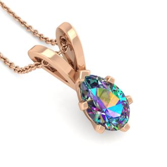 3/4 Carat Pear Shape Mystic Topaz Necklace In 14 Karat Rose Gold Over Sterling Silver, 18 Inches