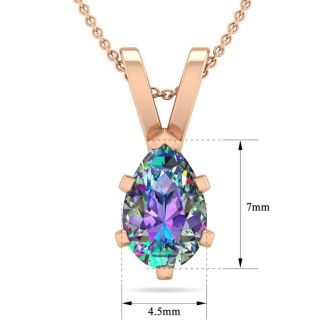 3/4 Carat Pear Shape Mystic Topaz Necklace In 14 Karat Rose Gold Over Sterling Silver, 18 Inches