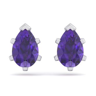 1 1/2 Carat Pear Shape Amethyst Stud Earrings In Sterling Silver