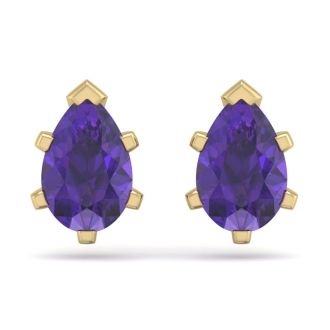 1 1/2 Carat Pear Shape Amethyst Stud Earrings In 14K Yellow Gold Over Sterling Silver