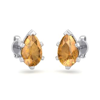 1 1/2 Carat Pear Shape Citrine Stud Earrings In Sterling Silver