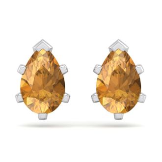 1 1/2 Carat Pear Shape Citrine Stud Earrings In Sterling Silver