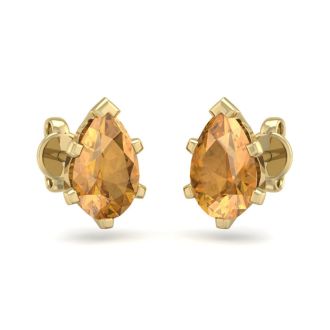 1 1/2 Carat Pear Shape Citrine Stud Earrings In 14K Yellow Gold Over Sterling Silver