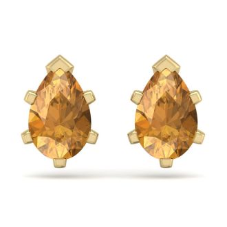 1 1/2 Carat Pear Shape Citrine Stud Earrings In 14K Yellow Gold Over Sterling Silver