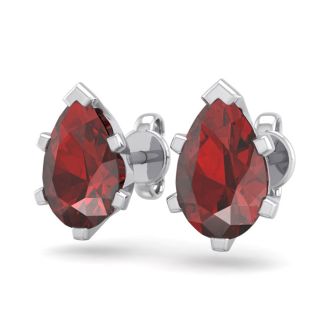 Garnet Earrings: Garnet Jewelry: 2 Carat Pear Shape Garnet Stud Earrings In Sterling Silver