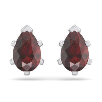 Garnet Earrings: Garnet Jewelry: 2 Carat Pear Shape Garnet Stud Earrings In Sterling Silver