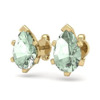 1 1/2 Carat Pear Shape Green Amethyst Stud Earrings In 14K Yellow Gold Over Sterling Silver