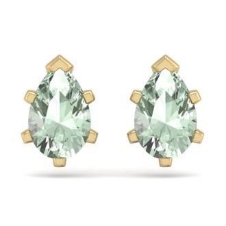 1 1/2 Carat Pear Shape Green Amethyst Stud Earrings In 14K Yellow Gold Over Sterling Silver