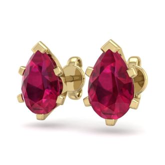 2 Carat Pear Shape Ruby Stud Earrings In 14K Yellow Gold Over Sterling Silver