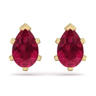 2 Carat Pear Shape Ruby Stud Earrings In 14K Yellow Gold Over Sterling Silver