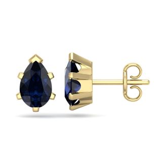 2 Carat Pear Shape Sapphire Stud Earrings In 14K Yellow Gold Over Sterling Silver
