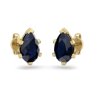 2 Carat Pear Shape Sapphire Stud Earrings In 14K Yellow Gold Over Sterling Silver