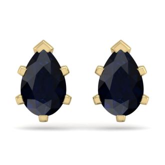 2 Carat Pear Shape Sapphire Stud Earrings In 14K Yellow Gold Over Sterling Silver
