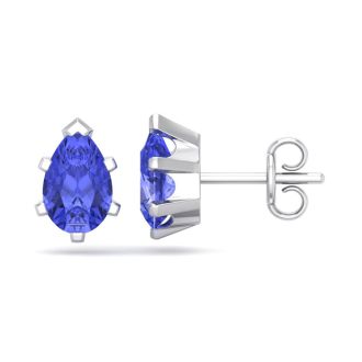 2 Carat Pear Shape Tanzanite Stud Earrings In Sterling Silver