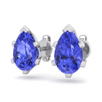 2 Carat Pear Shape Tanzanite Stud Earrings In Sterling Silver