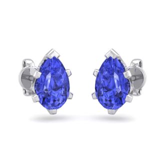 2 Carat Pear Shape Tanzanite Stud Earrings In Sterling Silver