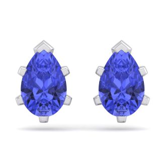 2 Carat Pear Shape Tanzanite Stud Earrings In Sterling Silver