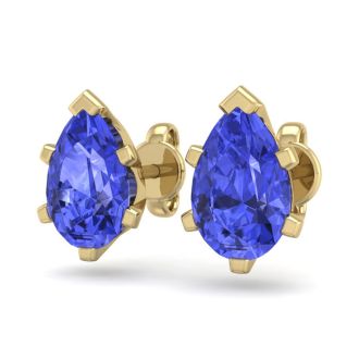 2 Carat Pear Shape Tanzanite Stud Earrings In 14K Yellow Gold Over Sterling Silver