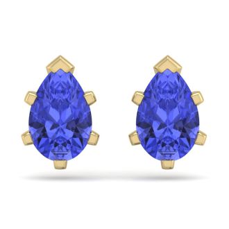 2 Carat Pear Shape Tanzanite Stud Earrings In 14K Yellow Gold Over Sterling Silver